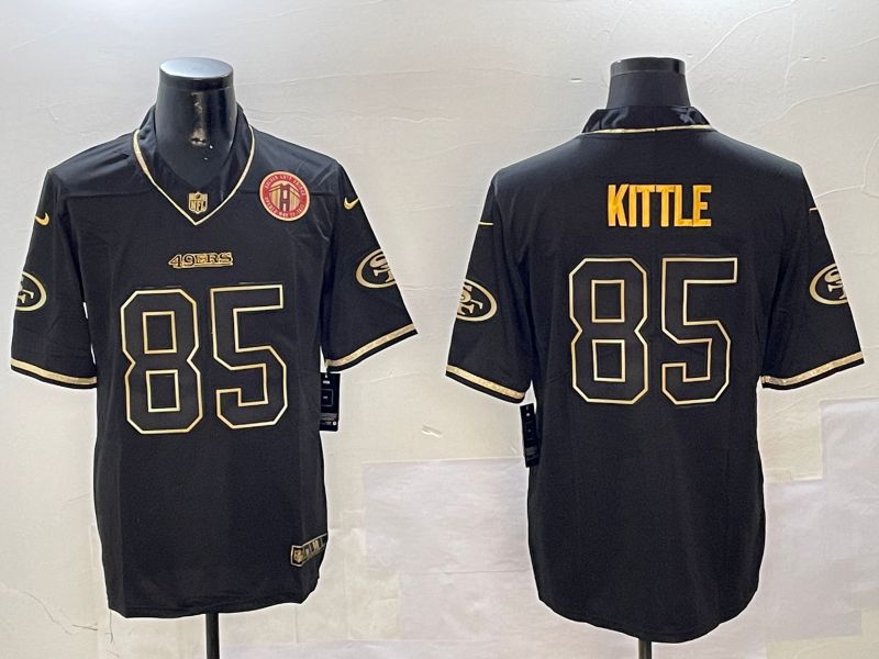 Men San Francisco 49ers #85 Kittle Black Gold Throwback 2024 Nike Limited NFL Jersey style 5